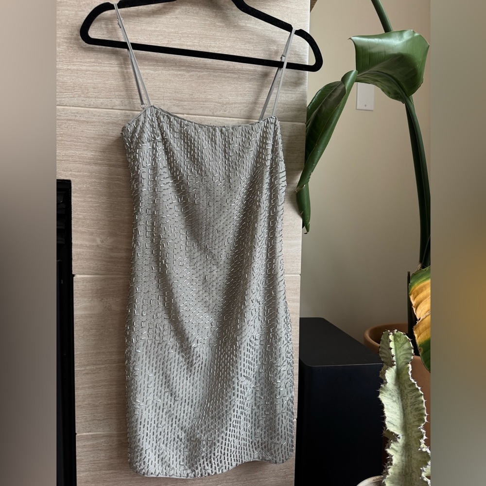 Zara Silver Beaded Mini Dress